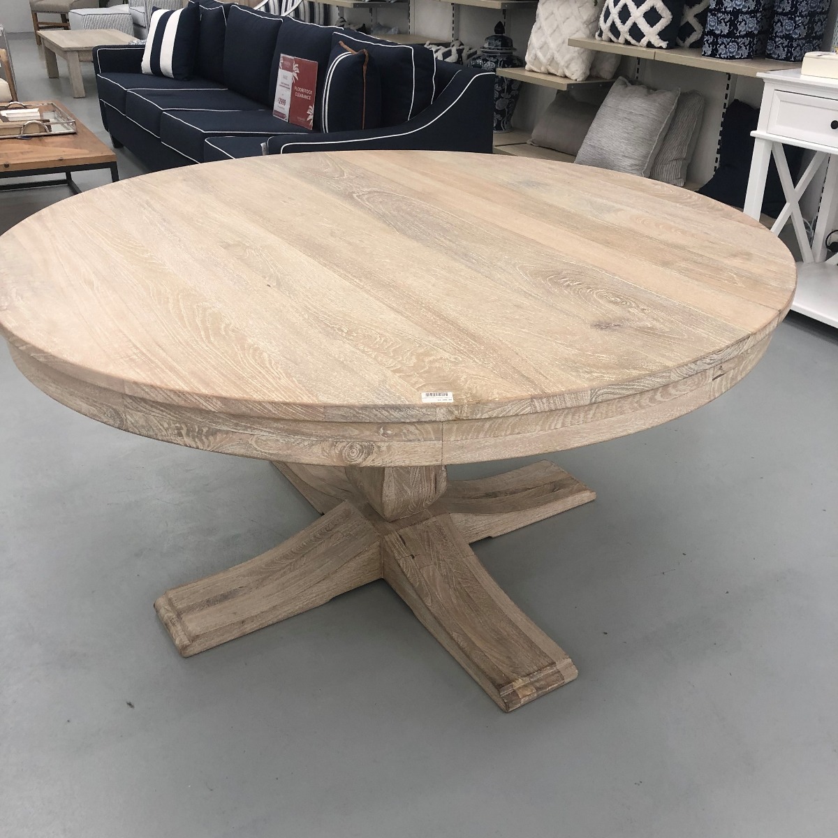 "Noosa" Hampton Style Hardwood Timber Round Dining Table with Pedestal Base, Beachwhite, 150cm DIA SEATS 6-8 (RRP $2499) - Image 2