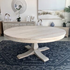 "Noosa" Hamptons Style Solid Hardwood Timber 180cm Round Dining Table, Beachwhite (RRP $3999)