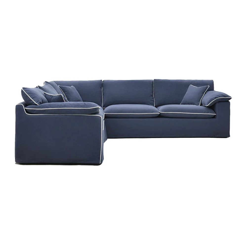 Norfolk 5 Seater Modular Corner Sofa Lounge Removable Slip Cover Navy with White Piping, W300cm x D300cm x H94cm (RRP $7499) - Image 3