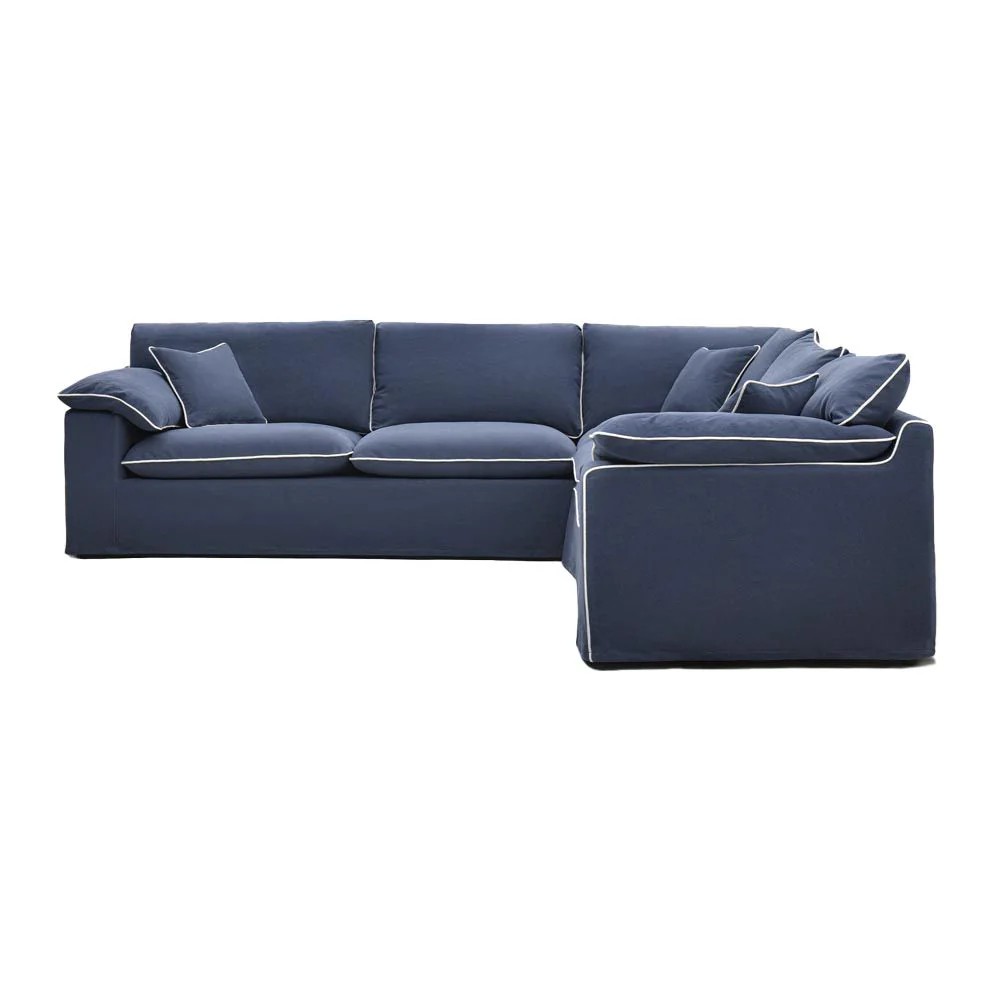 Norfolk 5 Seater Modular Corner Sofa Lounge Removable Slip Cover Navy with White Piping, W300cm x D300cm x H94cm (RRP $7499) - Image 4