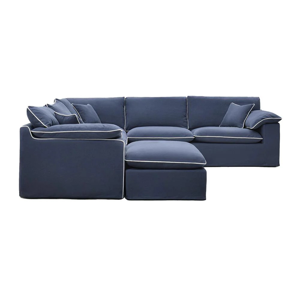 Norfolk 5 Seater Modular Corner Sofa Lounge with Reversible Chaise Removable Slip Cover Navy with White Piping, W300cm x D300cm x H94cm (RRP $7999) - Image 4