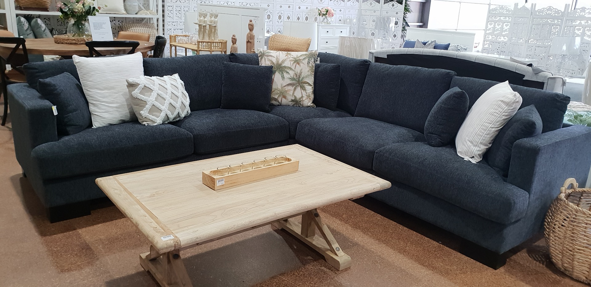 FLOOR STOCK CLEARANCE SALE "Oasis" Luxury Feather Wrapped Foam Fabric Modular 5 Seater Corner Lounge in Dark Grey, Superior Comfort, In Stock & Ready for Delivery (RRP $3499) - Image 2