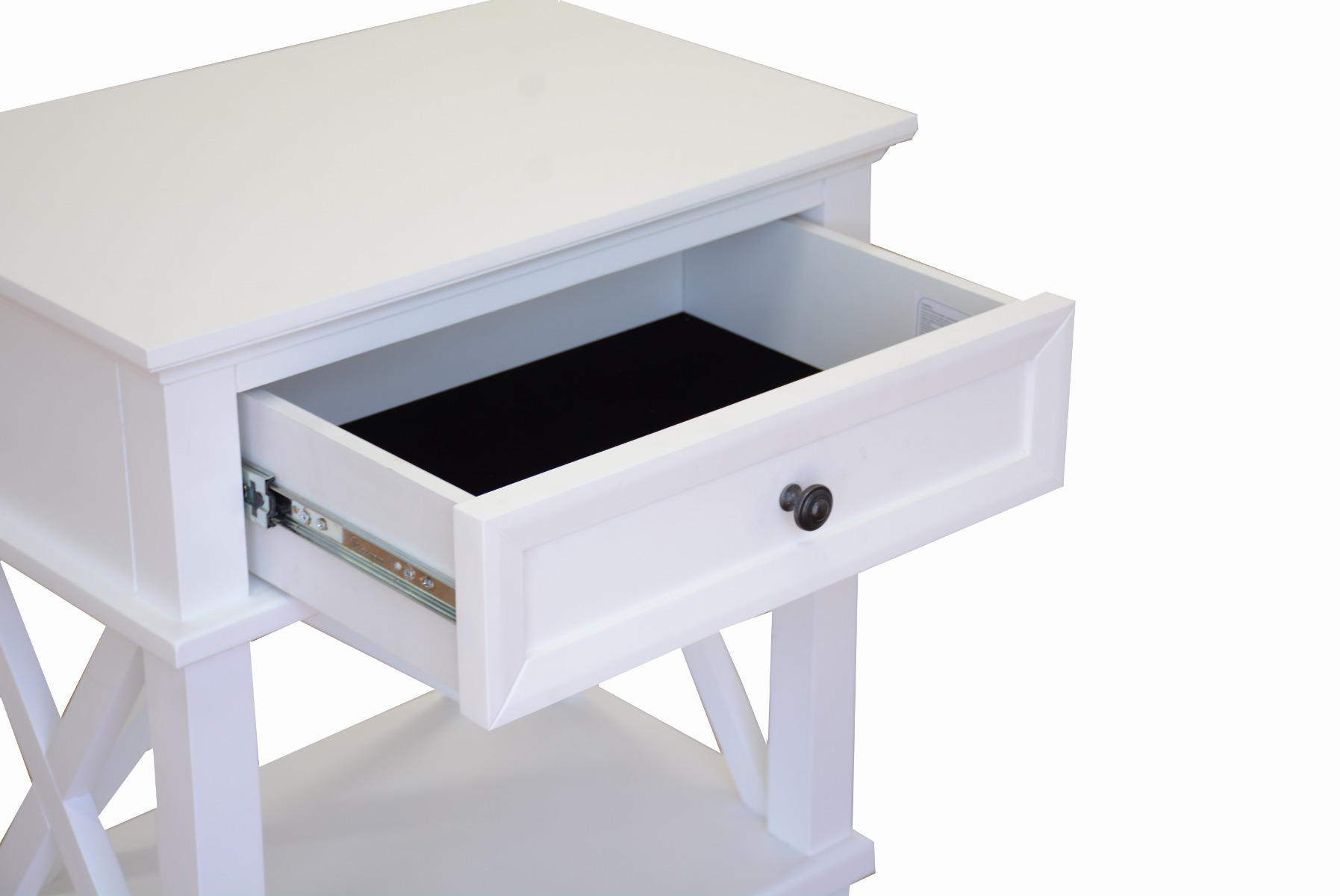 "Emily" Hamptons Style Timber 1 Drawer Bedside Table White, 60cmL x 40cmD x 65cmH - Image 3