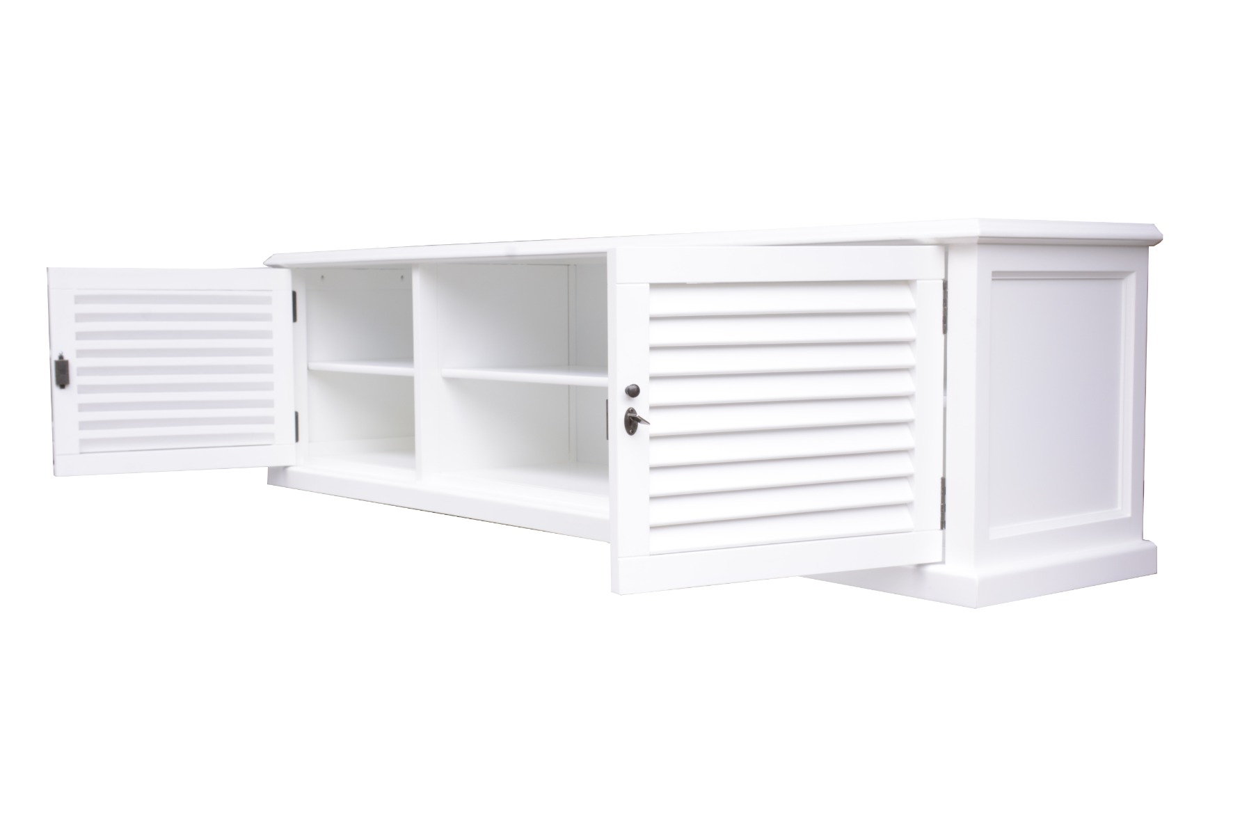 "Whitehaven" Hamptons Timber TV Entertainment Unit White, 180cmL x 45cmD x 55cmH - Image 3