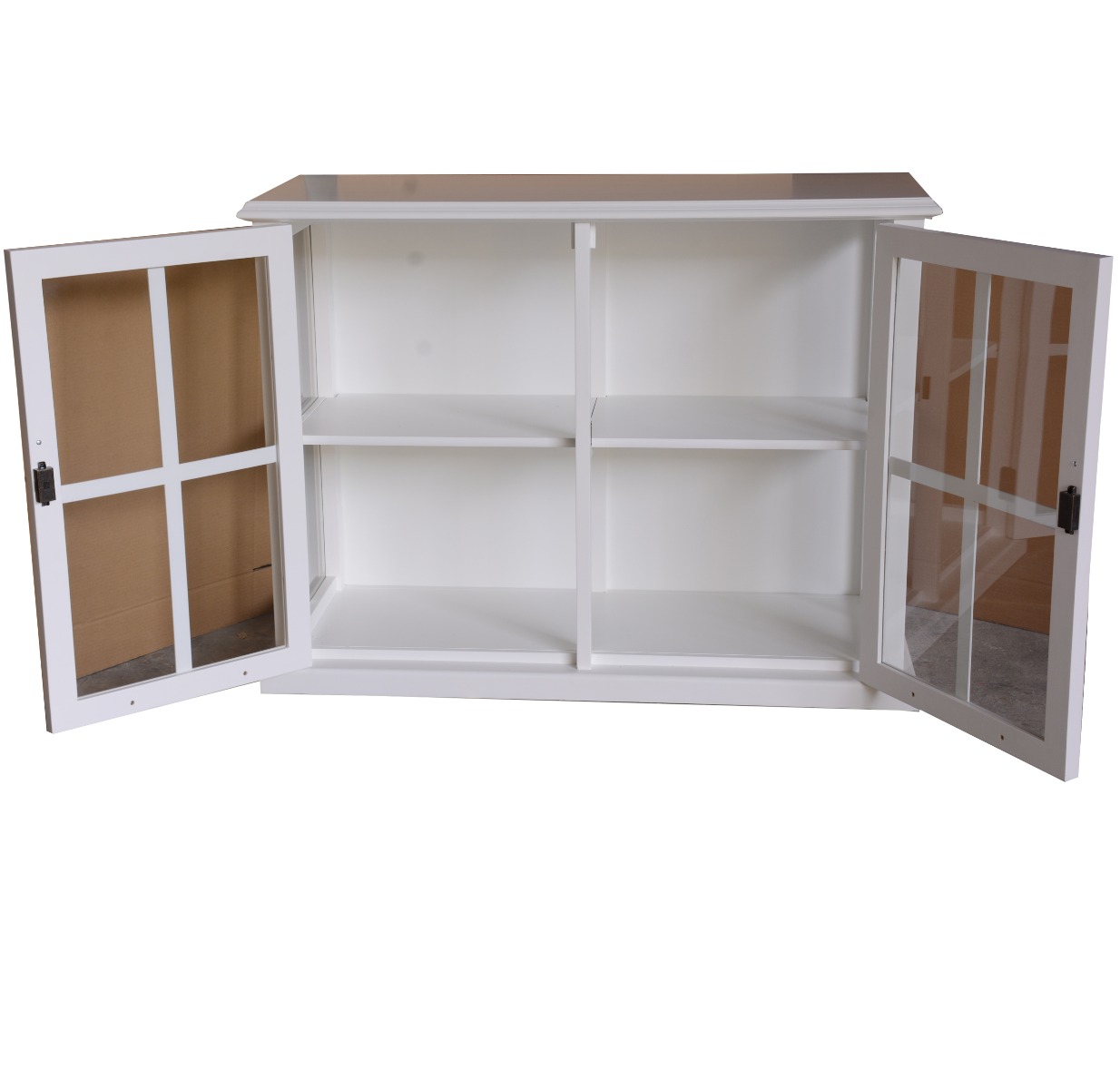 "Sommersby" Timber Glass Buffet 2 Door White, 120cmL x 45cmD x 90cmH - Image 4