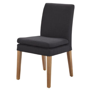 "Connor" Linen Fabric Upholstered Padded Dining Chair, Black with Natural Timber Legs (RRP $399)