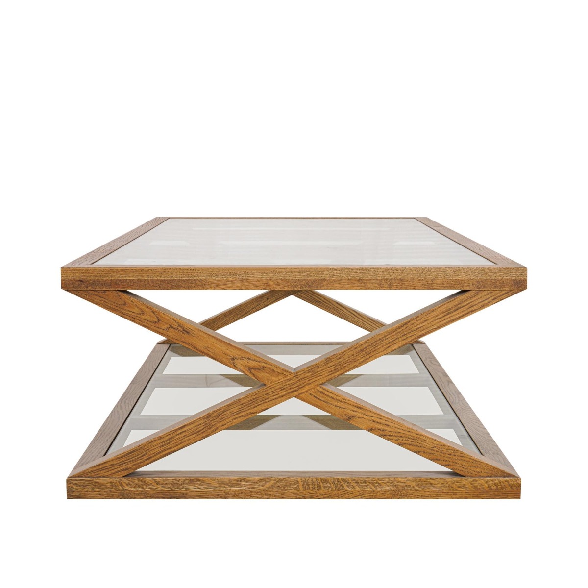 Zoey Cross American Oak Glass Coffee Table, 140cm W x 80cm D x 41.5cm H (RRP $1,999) - Image 5
