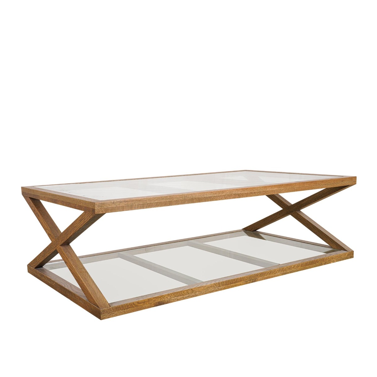 Zoey Cross American Oak Glass Coffee Table, 140cm W x 80cm D x 41.5cm H (RRP $1,999) - Image 4