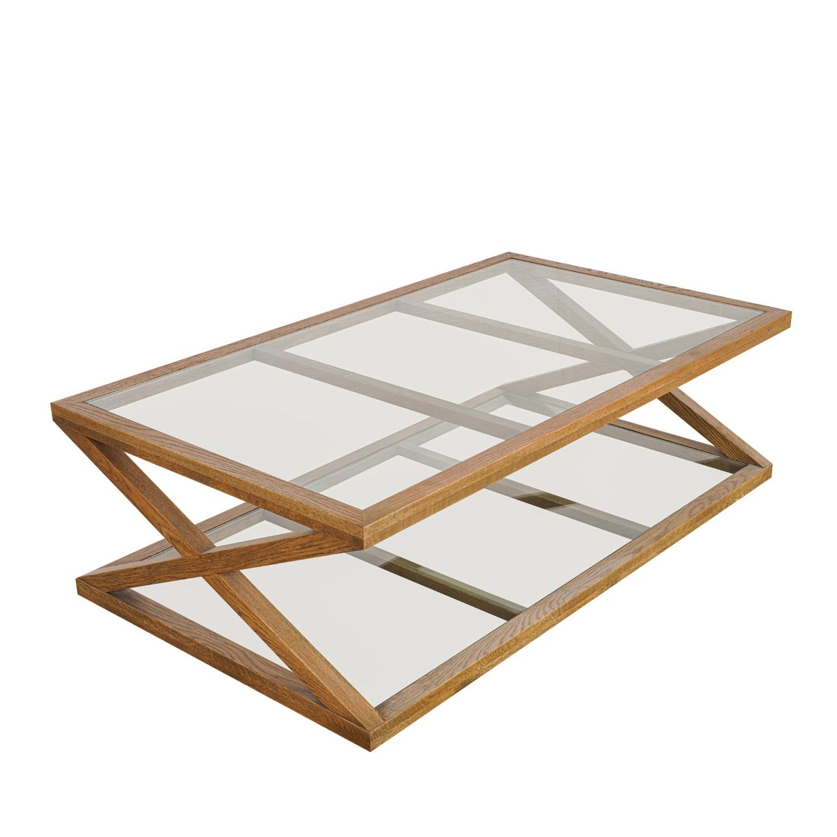 Zoey Cross American Oak Glass Coffee Table, 140cm W x 80cm D x 41.5cm H (RRP $1,999) - Image 3