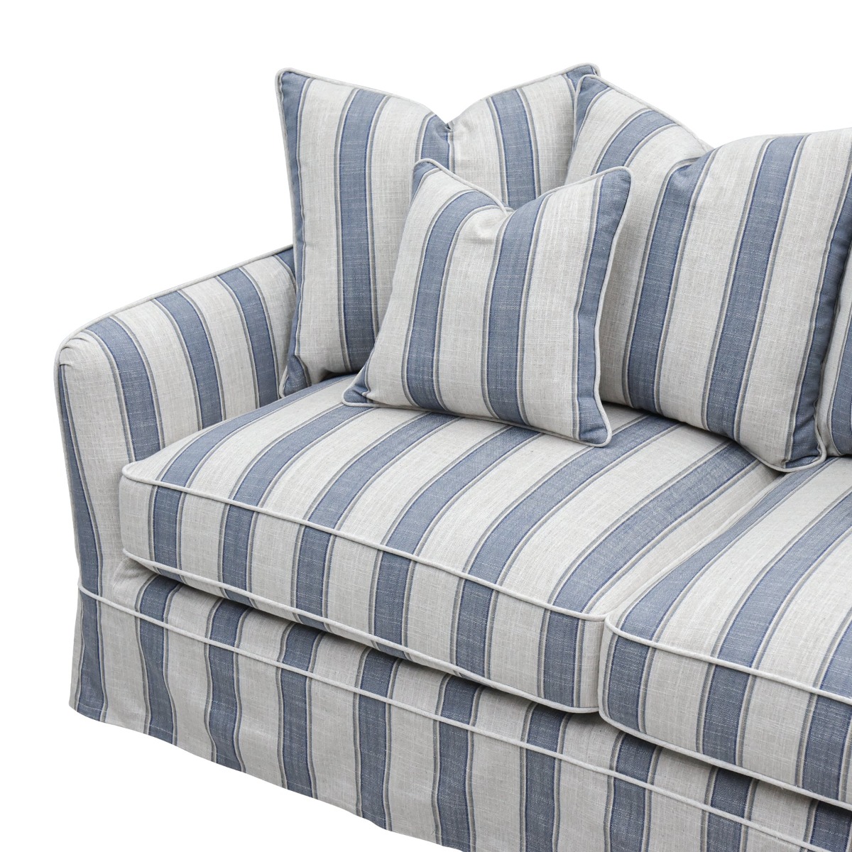 Slip Cover Only - Noosa Hamptons 2.5 Seat Sofa Blue Sky Stripe, W 63cm D 14cm H 43cm (RRP $849) - Image 4