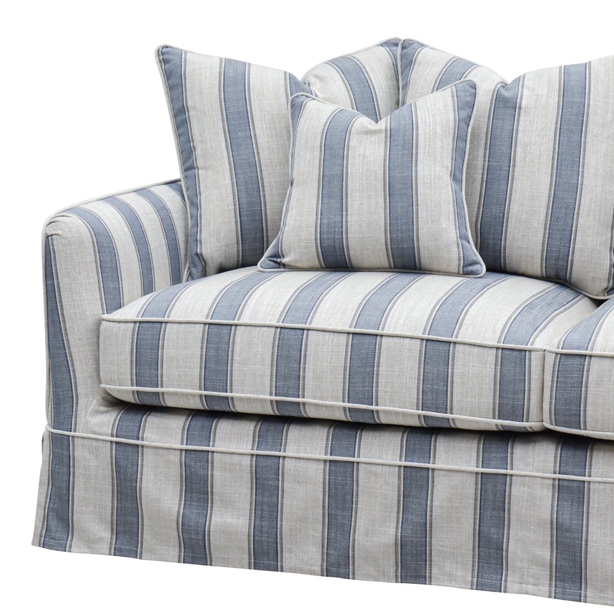 Slip Cover Only - Noosa Hamptons 2.5 Seat Sofa Blue Sky Stripe, W 63cm D 14cm H 43cm (RRP $849) - Image 2