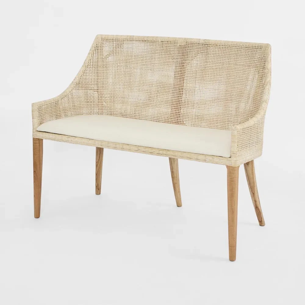 Charlotte Rattan Bench Seat Natural Whitewash, D 59cm W 110cm H 88cm (RRP $1499) - Image 2