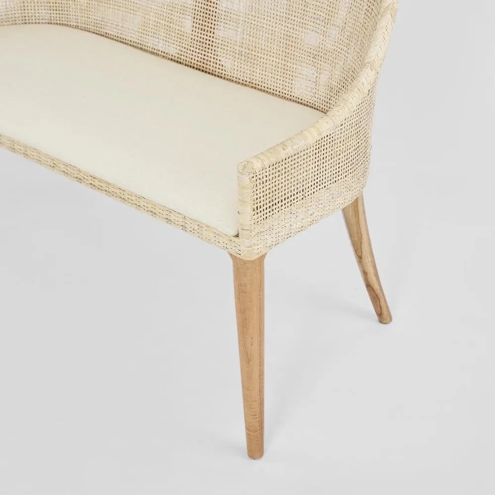 Charlotte Rattan Bench Seat Natural Whitewash, D 59cm W 110cm H 88cm (RRP $1499) - Image 3