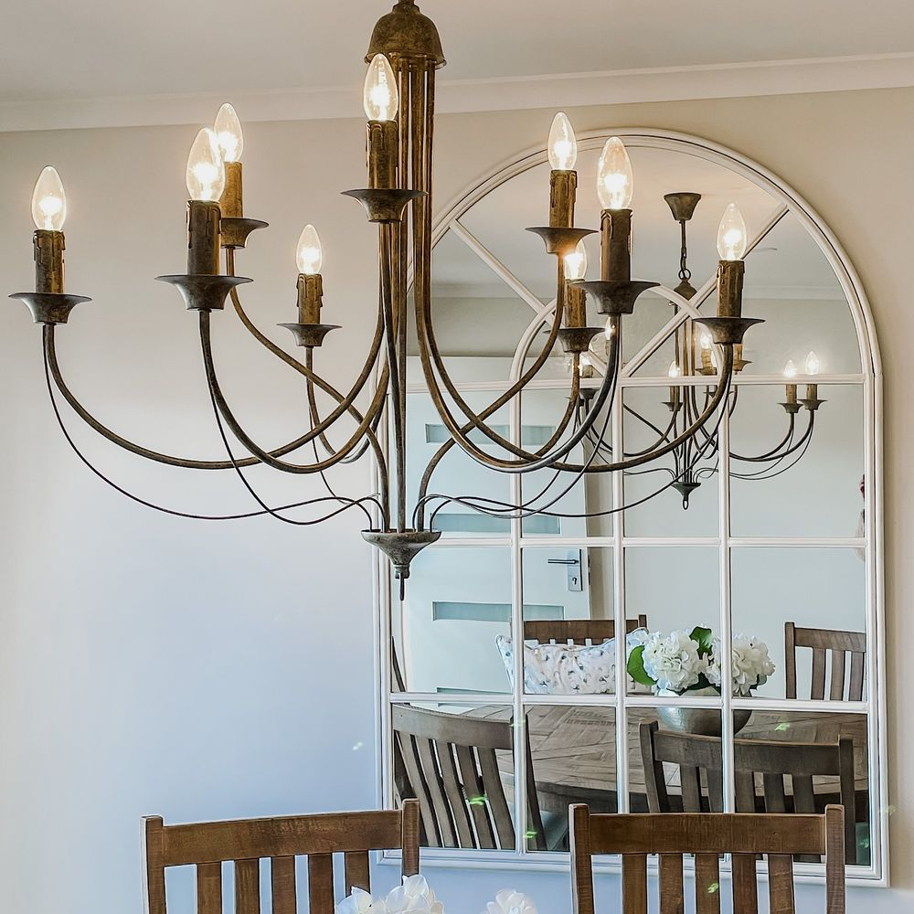 9 Arm Taupe Iron Chandelier 9 Lights (RRP $999) - Image 2