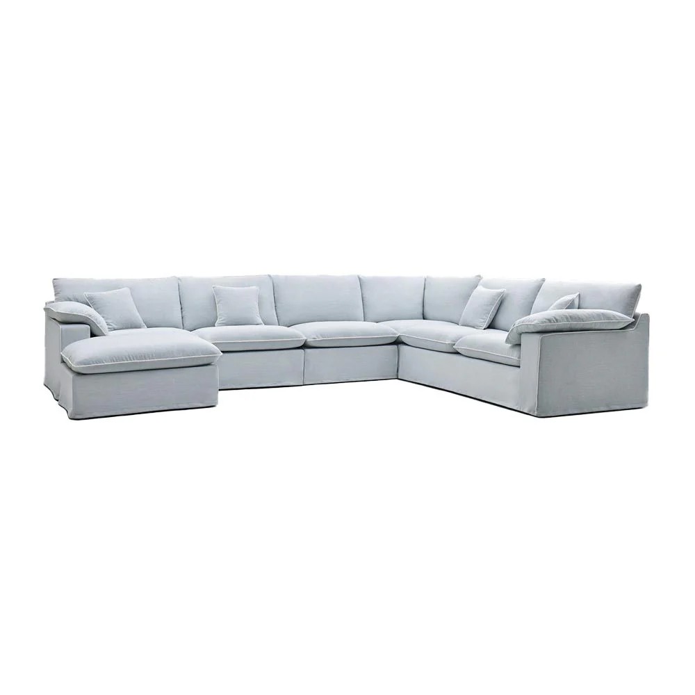Norfolk 6 Seater Modular Corner Sofa Lounge with Reversible Chaise Removable Slip Cover Beach with White Piping, W389cm x D300cm x H94cm (RRP $9999) - Image 2