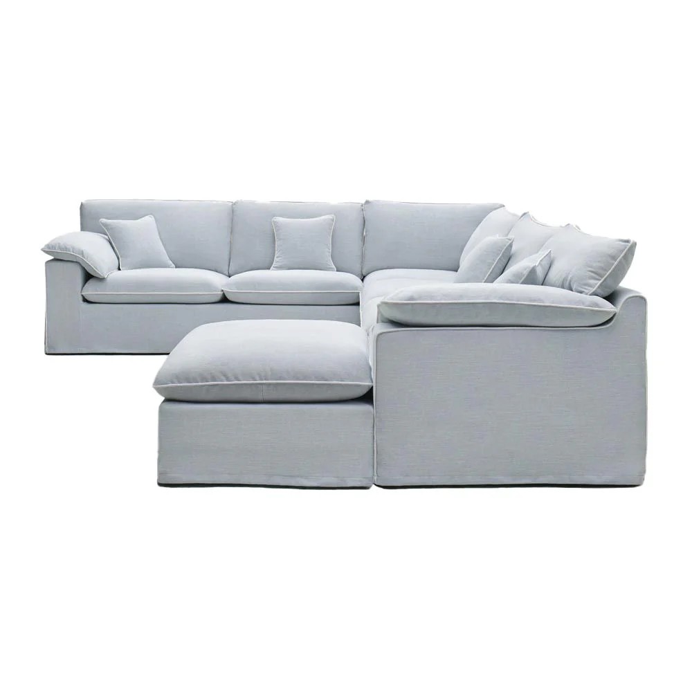 Norfolk 6 Seater Modular Corner Sofa Lounge with Reversible Chaise Removable Slip Cover Beach with White Piping, W389cm x D300cm x H94cm (RRP $9999) - Image 4