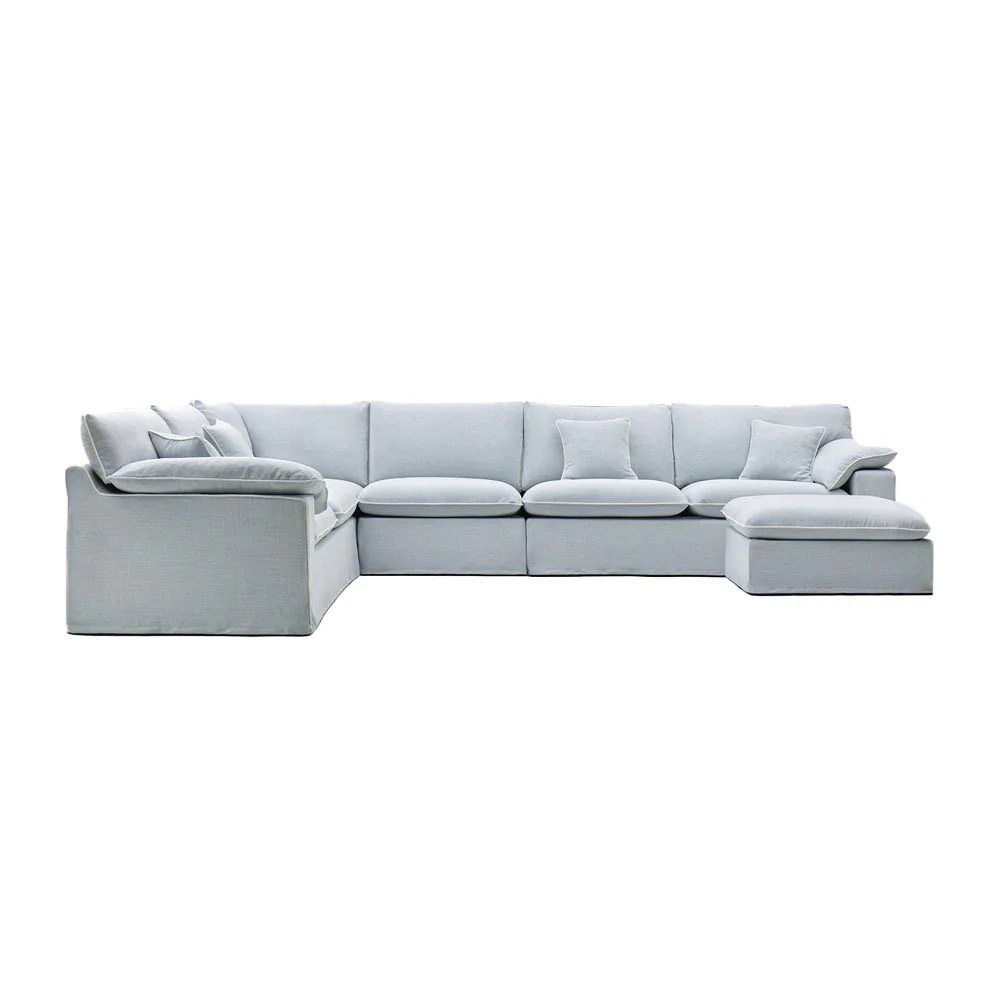 Norfolk 6 Seater Modular Corner Sofa Lounge with Reversible Chaise Removable Slip Cover Beach with White Piping, W389cm x D300cm x H94cm (RRP $9999) - Image 5