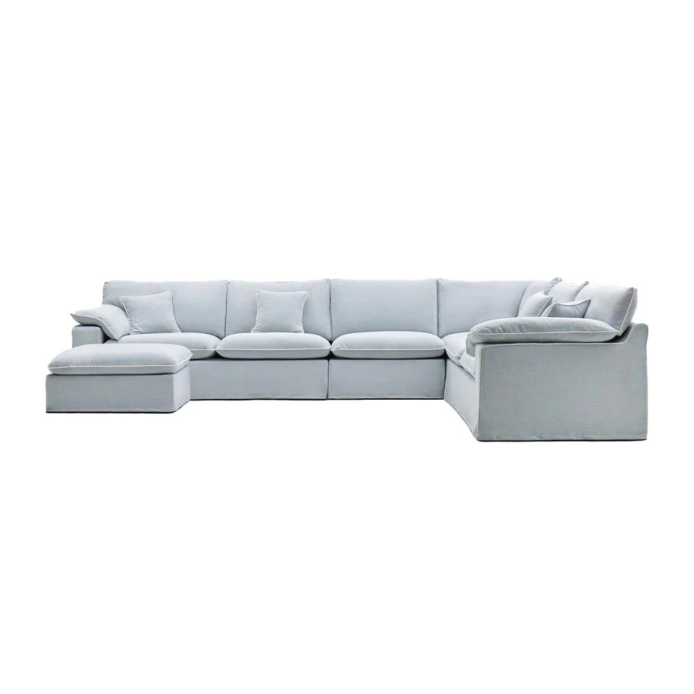 Norfolk 6 Seater Modular Corner Sofa Lounge with Reversible Chaise Removable Slip Cover Beach with White Piping, W389cm x D300cm x H94cm (RRP $9999) - Image 6