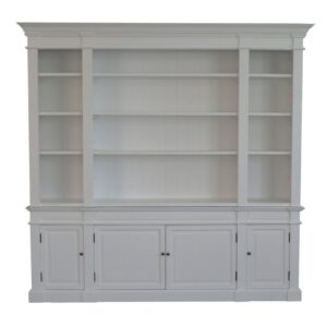 "Sanctuary" Hamptons Style Library Timber Bookcase Cabinet, White 240 × 45 × 230cm (RRP $8499)