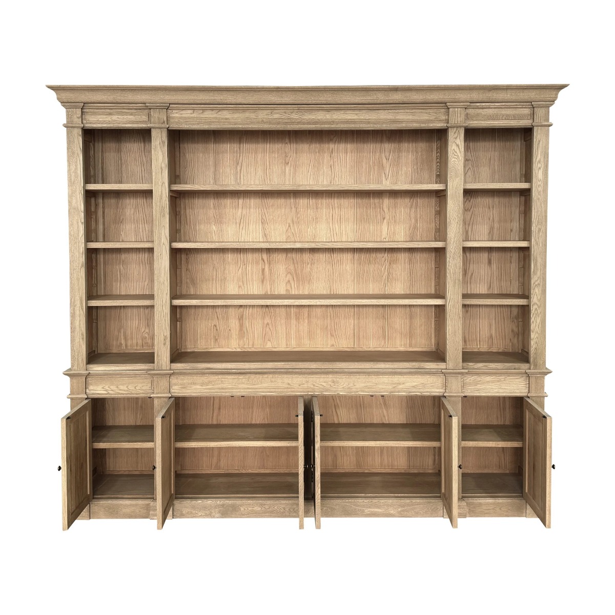 "Sanctuary" Hamptons Style Timber Library Bookcase Cabinet, Weathered Oak 270cmW x 45cmD x 230cmH (RRP $8999) - Image 3