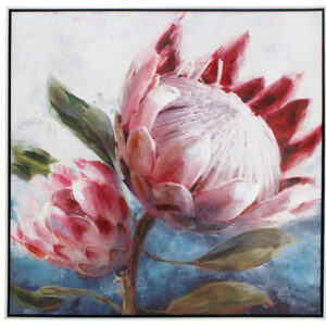 Framed Square Double Pink Protea Painting, 83x83cm
