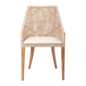 Charlotte Rattan Dining Chair Whitewash, L 52.5cm W 56cm H 88cm (RRP $499)