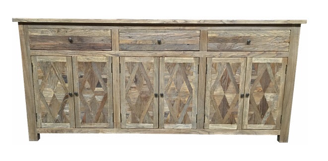 "Parquet" Hamptons Style Rustic Timber Parquetry Buffet, 200cm x 45cm x 90cmH - Image 3