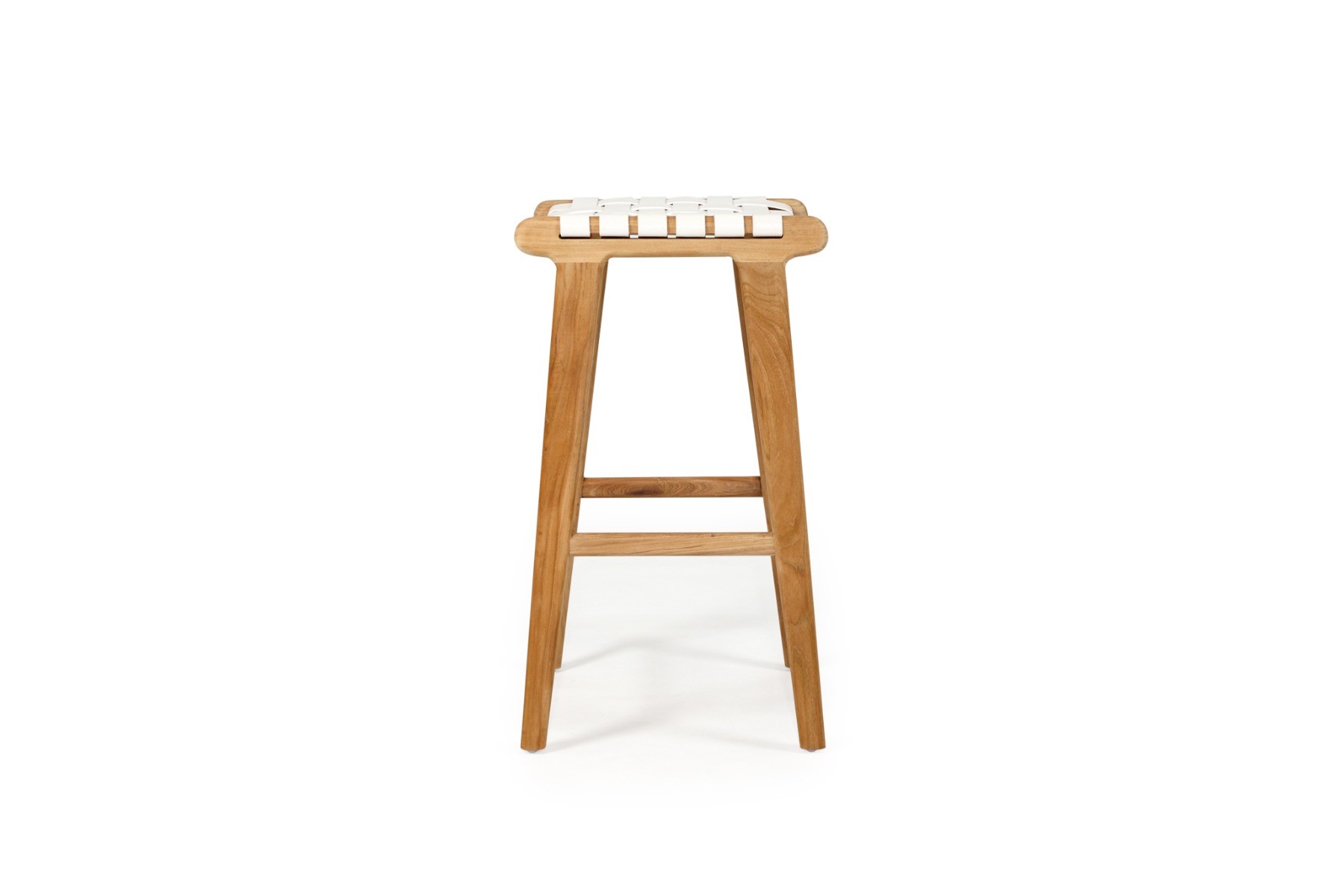 "Positano" Resort Style Leather Saddle Kitchen Counter Stool Woven White, W46cm x D38cm x H66cm (RRP $499) - Image 2