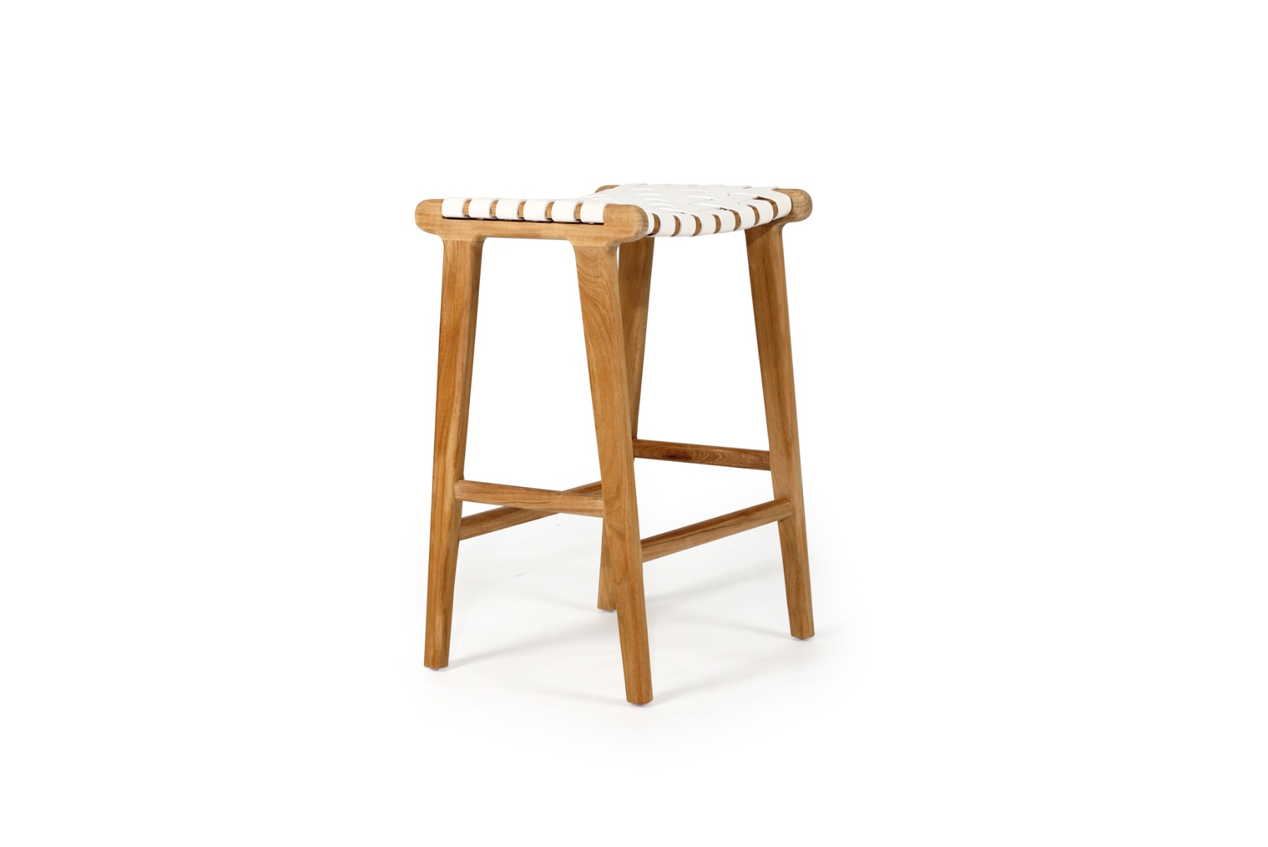 "Positano" Resort Style Leather Saddle Kitchen Counter Stool Woven White, W46cm x D38cm x H66cm (RRP $499) - Image 3
