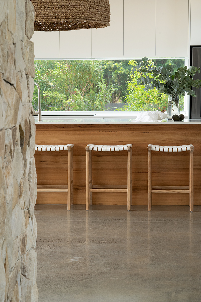 "Positano" Resort Style Leather Saddle Kitchen Counter Stool Woven White, W46cm x D38cm x H66cm (RRP $499) - Image 7