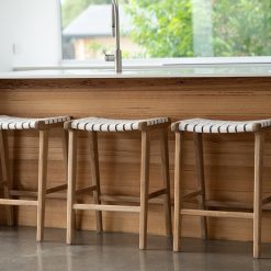"Positano" Resort Style Leather Saddle Kitchen Counter Stool Woven White, W46cm x D38cm x H66cm (RRP $499) - Image 6