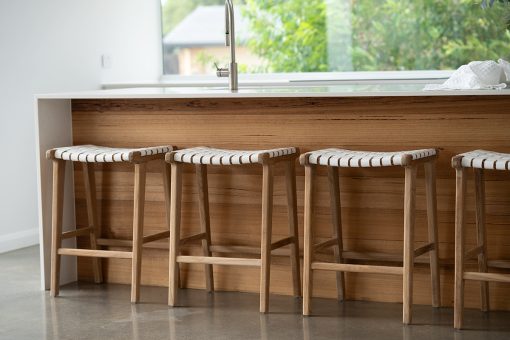 "Positano" Resort Style Leather Saddle Kitchen Counter Stool Woven White, W46cm x D38cm x H66cm (RRP $499) - Image 8