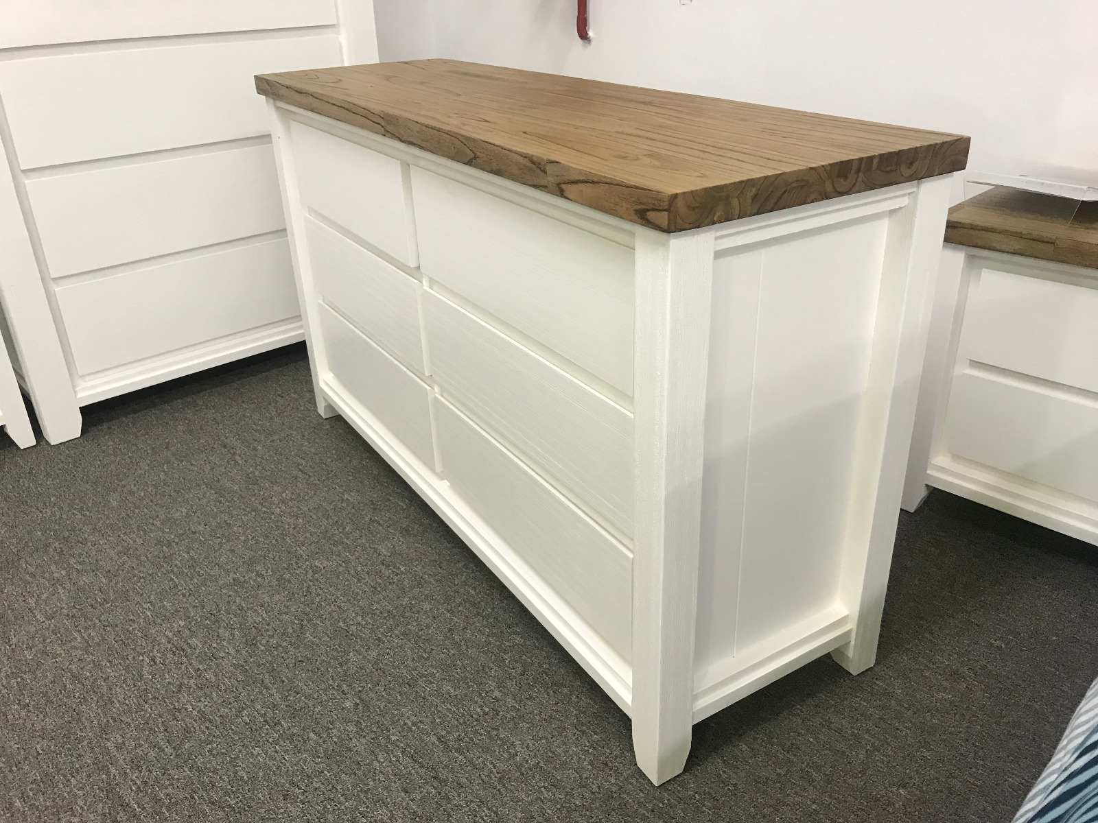 "Jefferson" Hamptons Style Timber Dresser Two Tone, 144cmL x 45cmD x 82cmH - Image 3