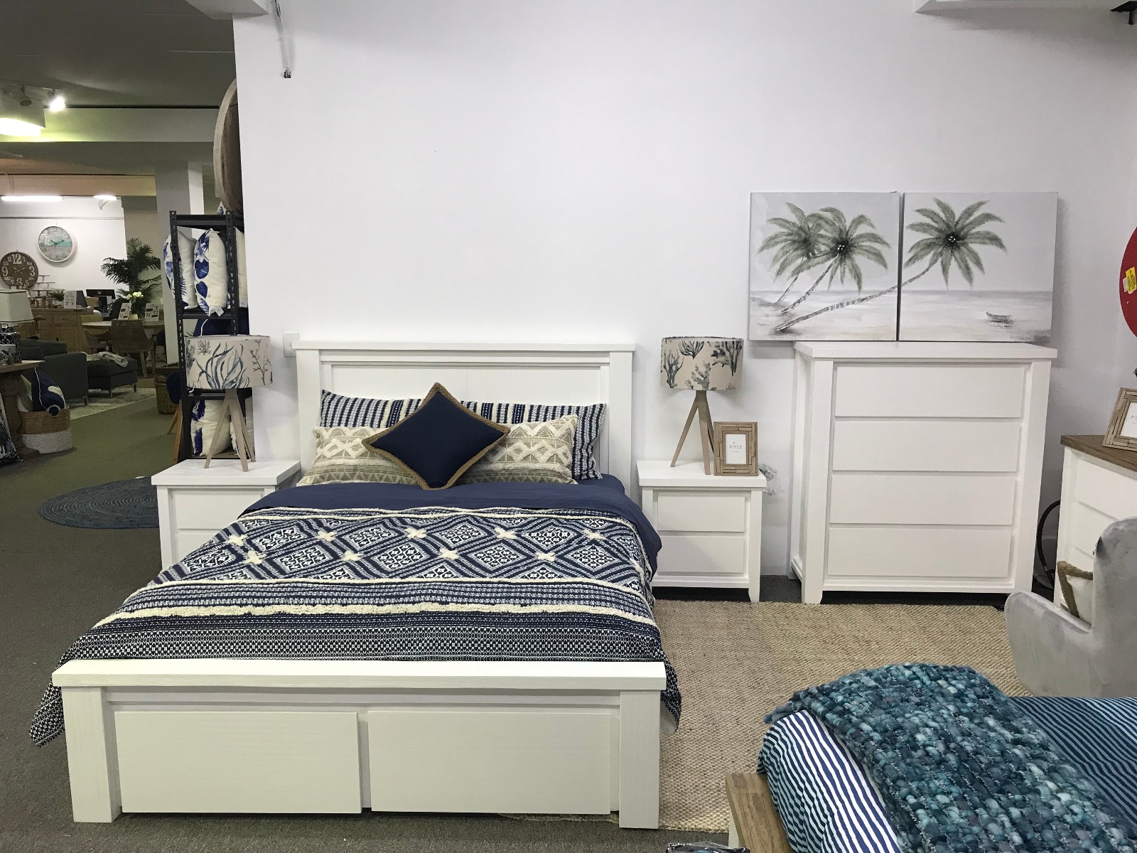 "Jefferson" Solid Timber Brushed White Coastal Hamptons Style Queen Bed Frame with Storage Drawers - Image 3