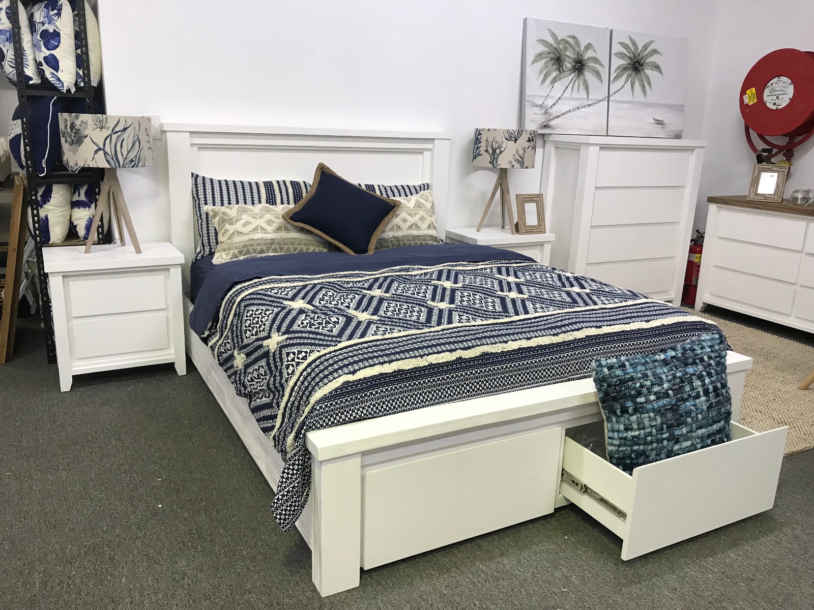 "Jefferson" Solid Timber Brushed White Coastal Hamptons Style Queen Bed Frame with Storage Drawers - Image 5