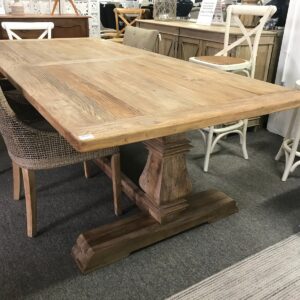 "Madrid" Hamptons Style Solid Timber Dining Table with Pedestal Base Recycled Elm, 200cmL x 100cmD (RRP $2999)