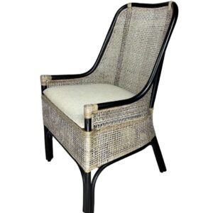 "Southbeach" Hamptons Style Rattan Armchair Dining Chair Cushioned Seat, Greywash (RRP $399)