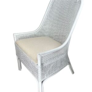 "Southbeach" Hamptons Style Rattan Armchair Dining Chair Cushioned Seat, Solid White (RRP $449)