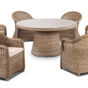 "Seychelles" Hamptons Style 7 Piece Outdoor Dining Setting 150cm Table with 6 Chairs, Brushed Wheat (RRP $4999)