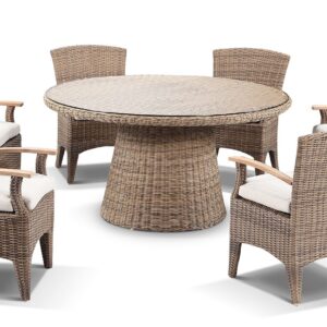 "Seychelles" Hamptons Style Outdoor Wicker Dining Setting with 1.5m Round Table & 6 Coastal Chairs (RRP $4499)
