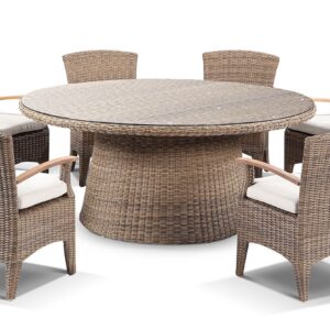 "Seychelles" Hamptons Style Outdoor Wicker Dining Setting with 1.8m Round Table & 8 Coastal Chairs (RRP $5499)