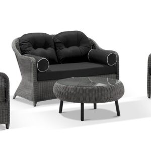 "Seychelles" Hamptons Style Outdoor Wicker Lounge 2+1+1 Setting with Coffee Table, Brushed Grey (RRP $3999)