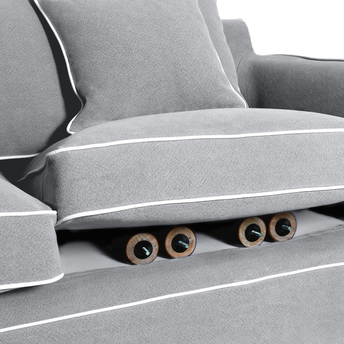 Slip Cover Only - Noosa Hamptons 1.5 Seat Sofa Grey W/White Piping, W 140cm D 91cm H 80cm (RRP $749) - Image 2