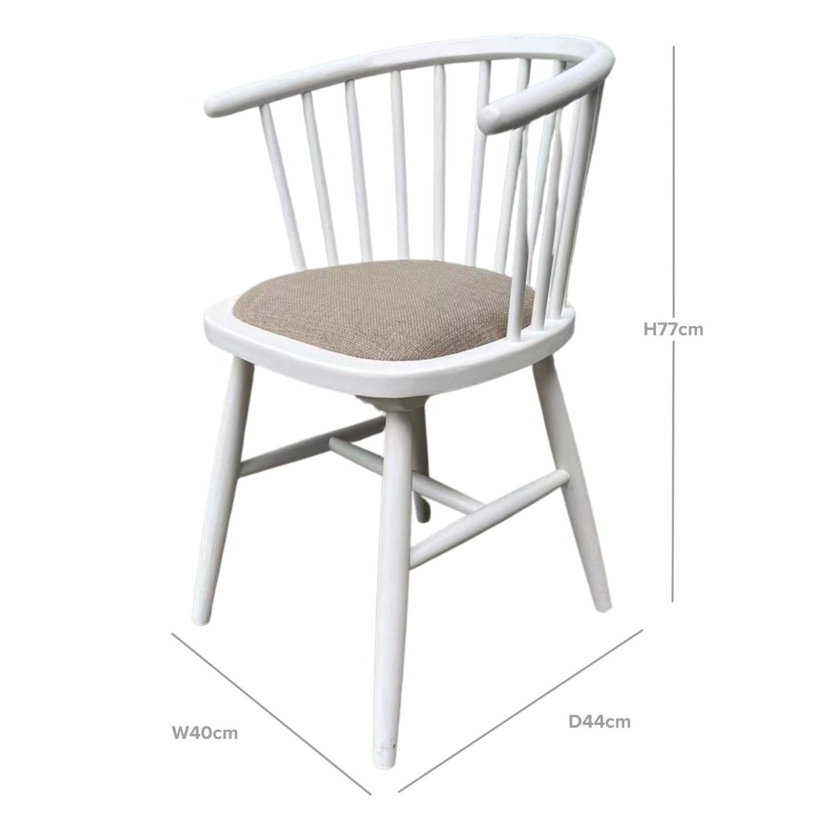 Round Curved Strip Back Elm Wood Dining Chair White Light Grey, W 56cm D 50cm H 80cm (RRP $369) - Image 3