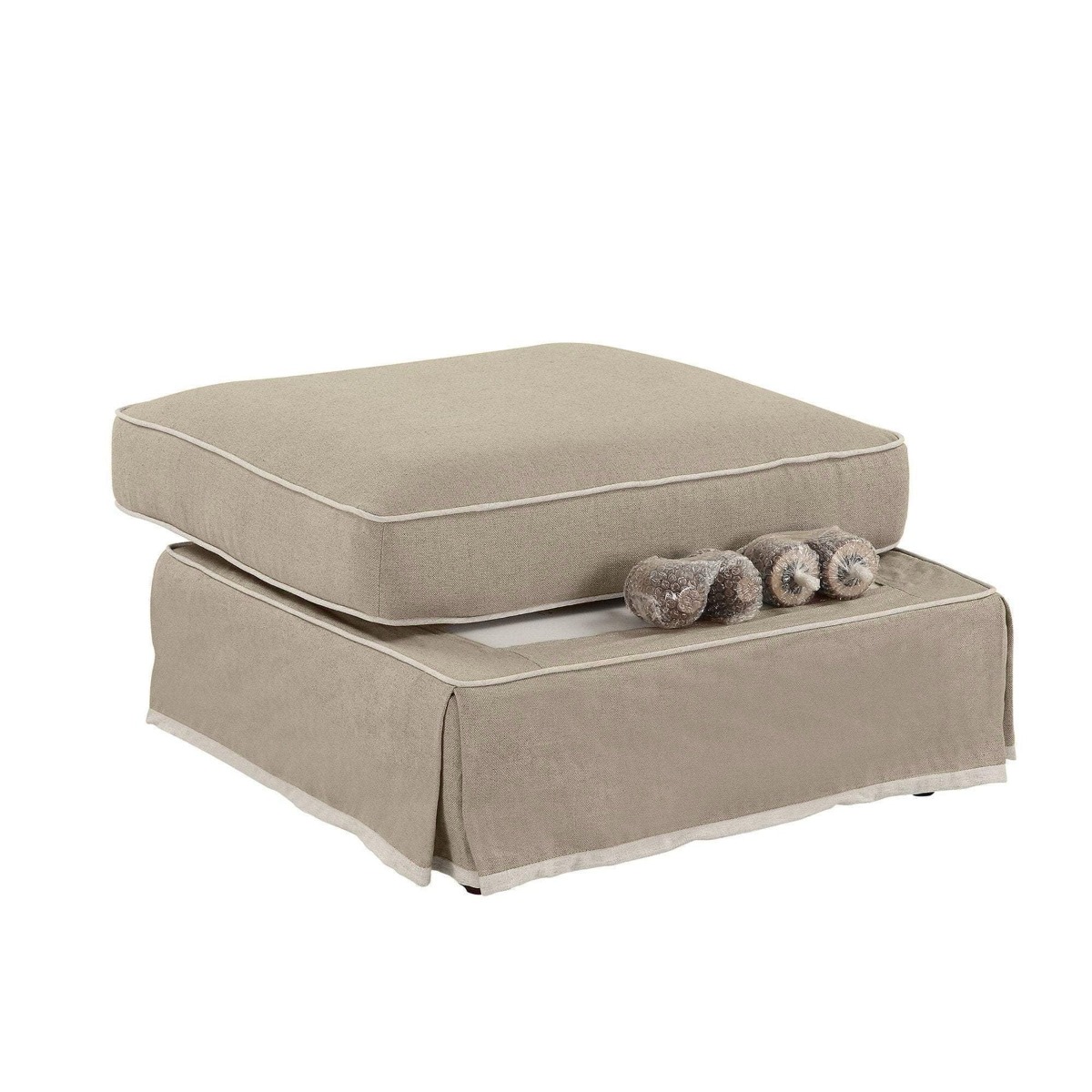 Noosa Hamptons Ottoman Natural W/White Piping, W 83cm D 83cm H 45cm (RRP $849) - Image 4