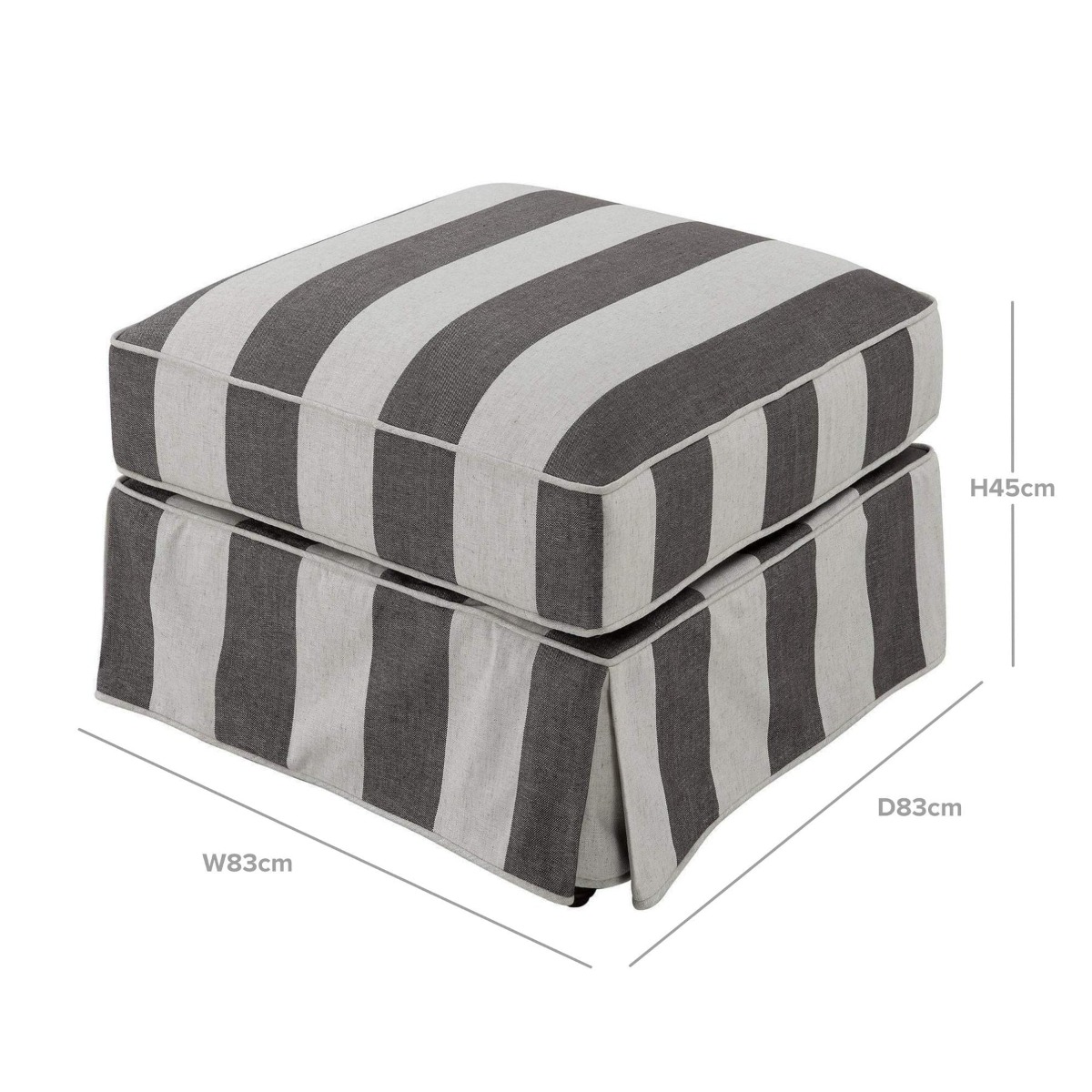 Noosa Hamptons Ottoman Grey/Cream Stripe, W 83cm D 83cm H 45cm (RRP $849) - Image 2