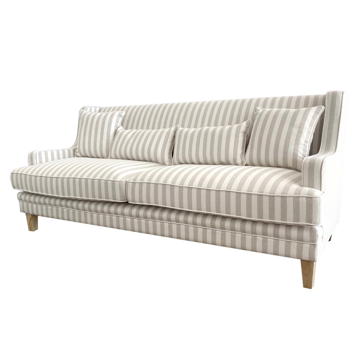 Bondi Hamptons 3 Seat Sofa Natural Stripe W/White Piping, W 215cm D 95cm H 94cm (RRP $2499) - Image 8