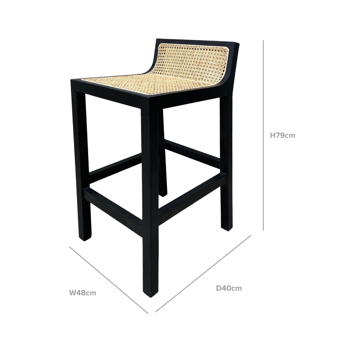 Amalfi Elm Wood and Rattan Barstool Black, W 40cm D 48.5cm H 80cm (RRP $339) - Image 5