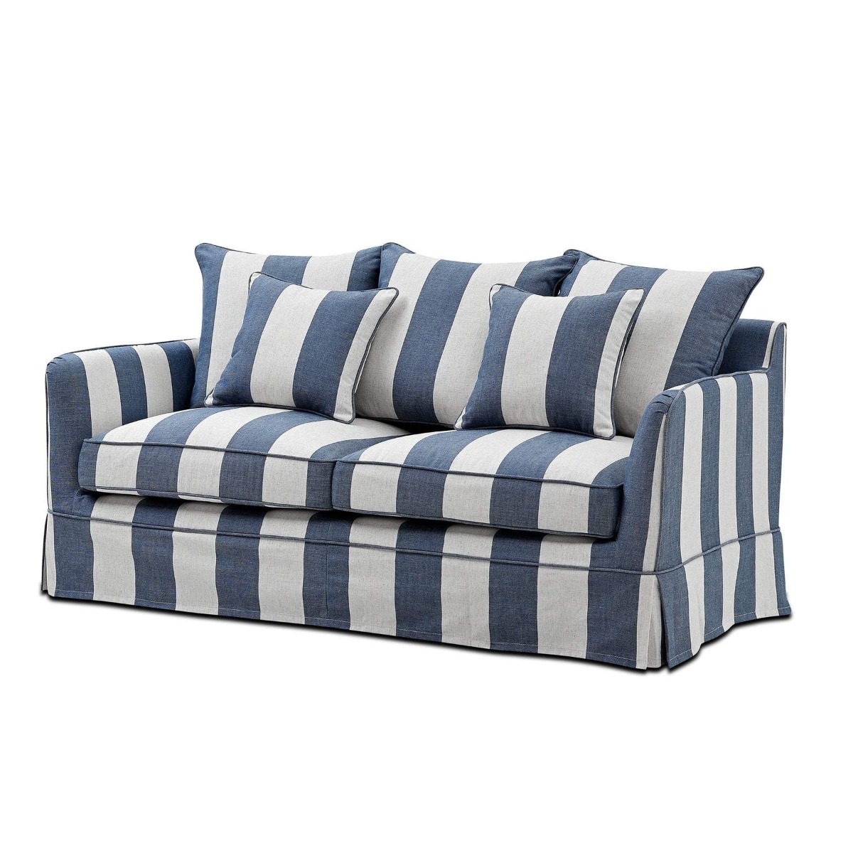 Noosa Hamptons 2 Seat Sofa Denim/Cream Stripe, W 170cm D 91cm H 80cm (RRP $2279) - Image 2