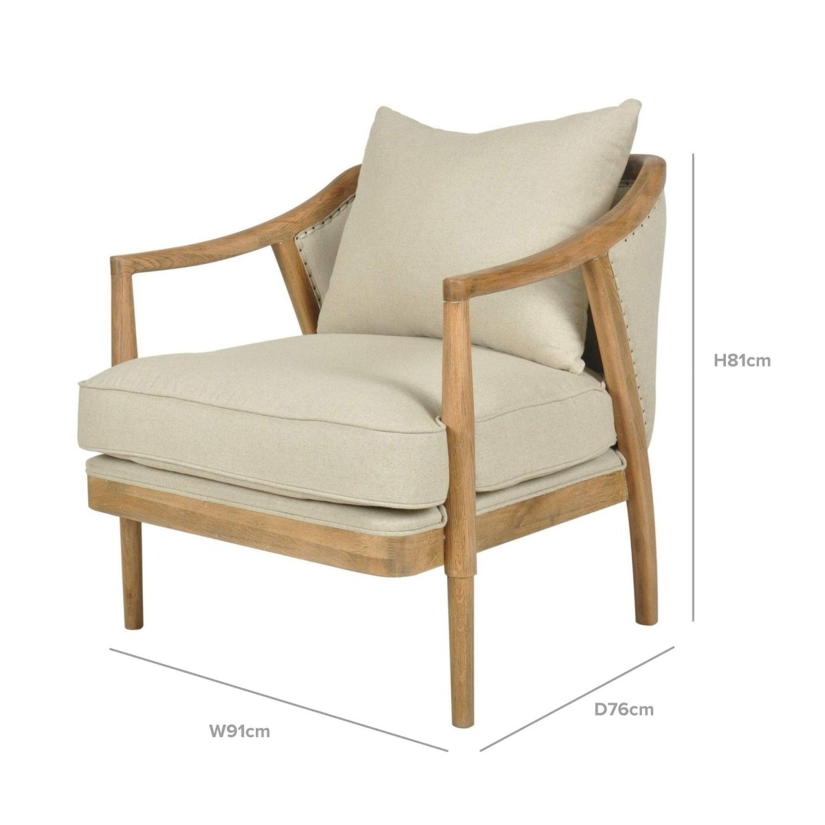 Asteria Armchair Linen Blend Natural, W 91cm D 76cm H 81cm (RRP $1299) - Image 2